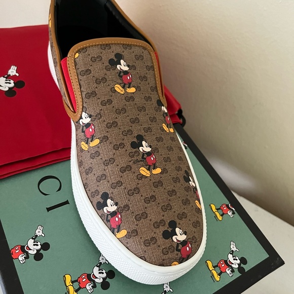 NIB Gucci Men’s Mickey Mouse GG Supreme Slip On Loafer Shoe Size 9G US 9.5. - Picture 3 of 14